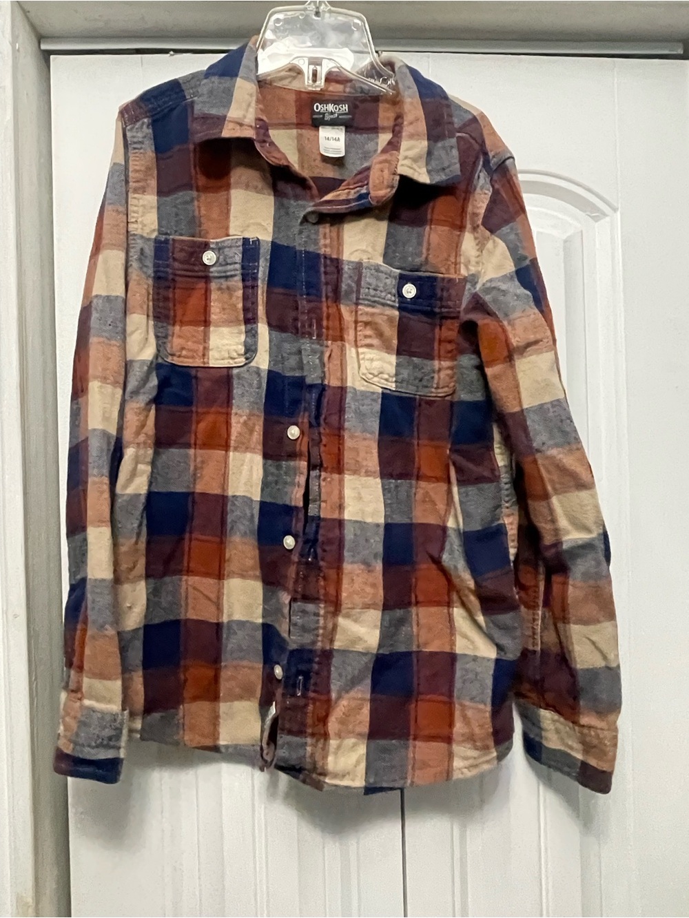 OshKosh B'gosh Long-Sleeve Plaid Button-Down Shirt - Blue, Brown & Cream